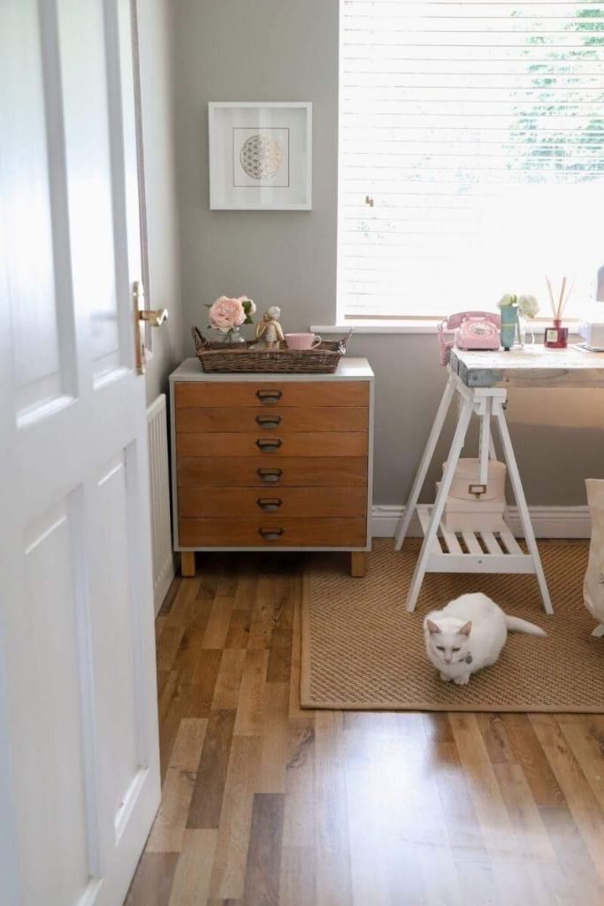 Home office makeover wooden trestle table