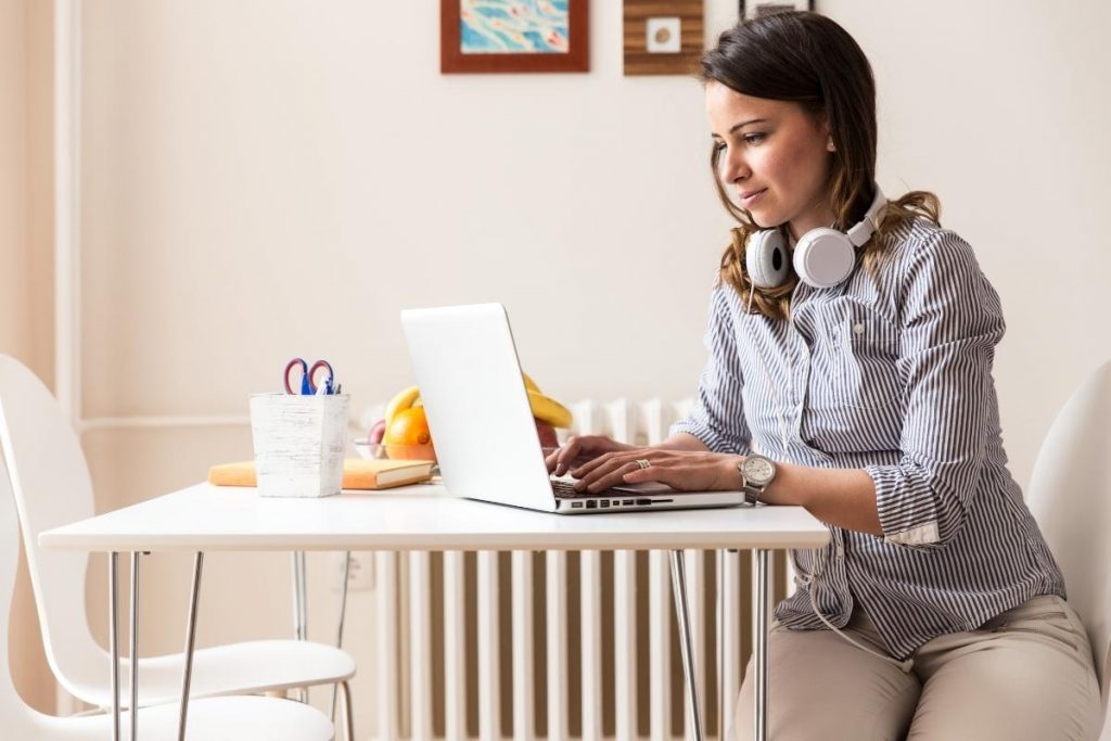woman sitting at desk
