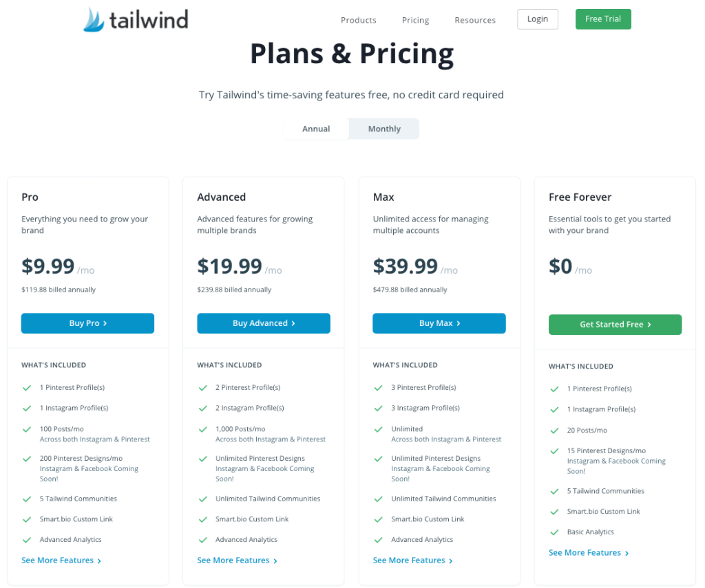 Tailwind new pricing plans